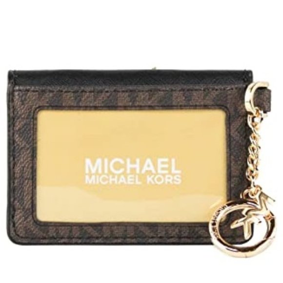 MICHAEL KORS KALA SMALL FLAP KEY RING CARD CASE WALLET MK BROWN BLACK - Picture 2 of 2